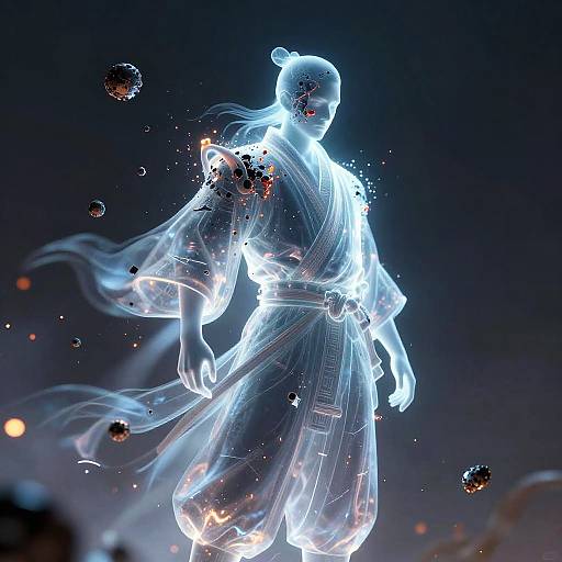 Ghostly Cyberpunk Samurai Illustration