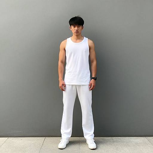 Man in White Workout Outfit
