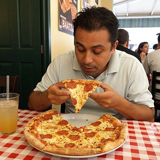 Man Enjoying Pepperoni Pizza Meal