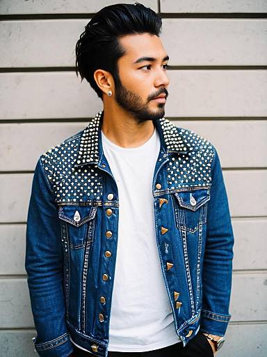 Stylish Man in Studded Denim Jacket