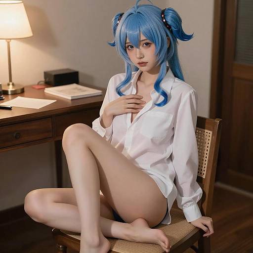 Blue-Haired Anime Woman in Warm Light