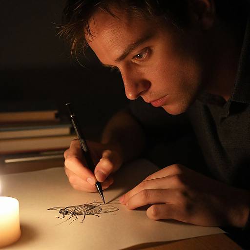 Man Crafting Intricate Cicada Drawing