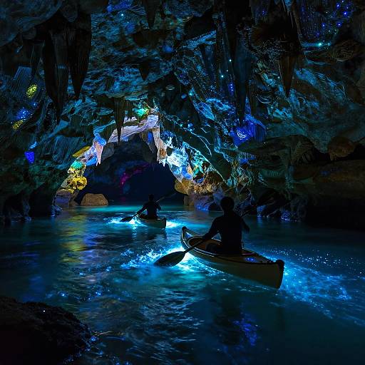 Canoeing Through a Bioluminescent Cavern