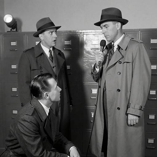 1940s Men in Trench Coats with Microphone