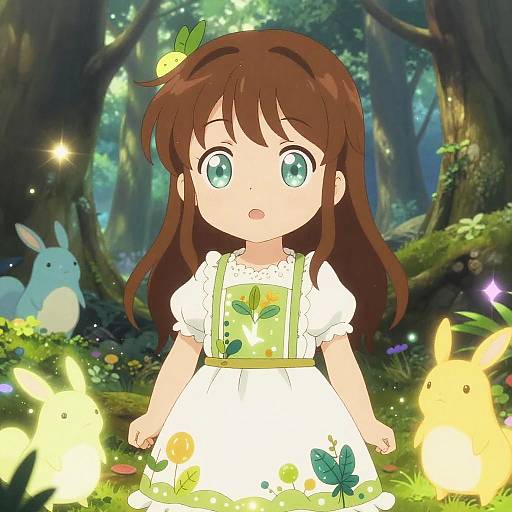 Cute Anime Girl in Magical Forest