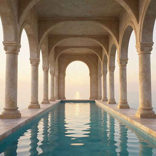 Dreamlike Serene Corridor with Pool