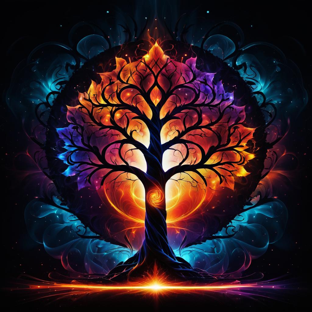 Mystical Tree of Life in Fiery Background