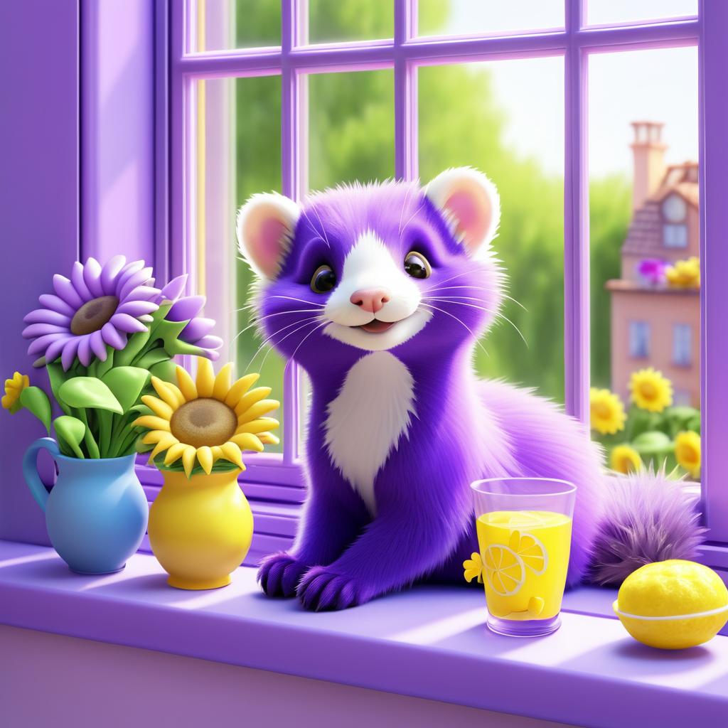 Adorable Purple Ferret Enjoying Summer Vibes