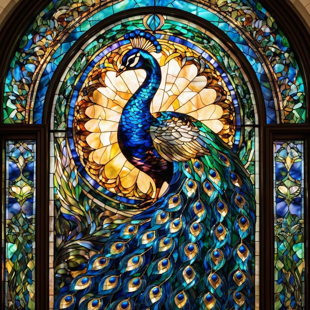 Vibrant Peacock Stained Glass Masterpiece