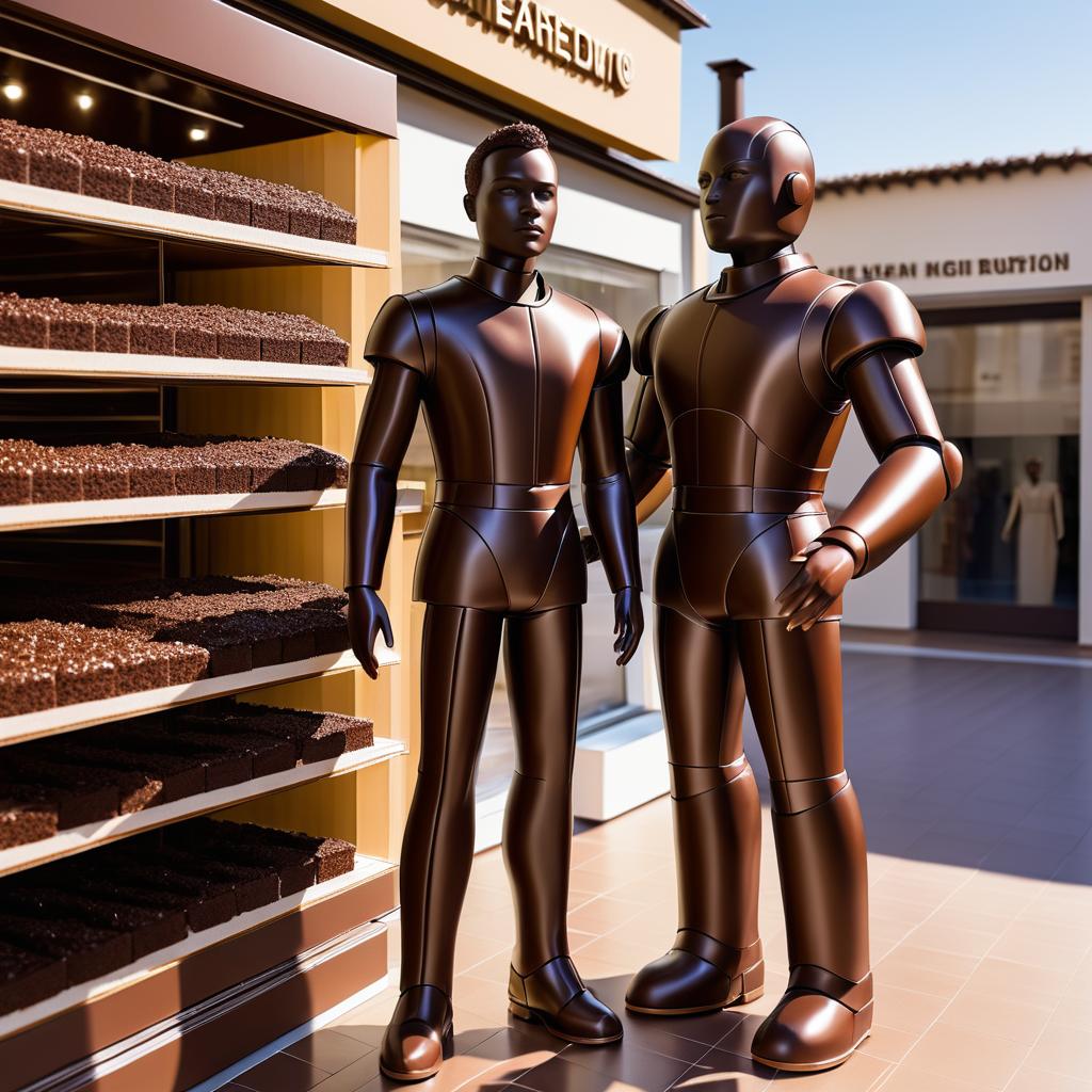 Ultra-Realistic Chocolate Robot in Bakery