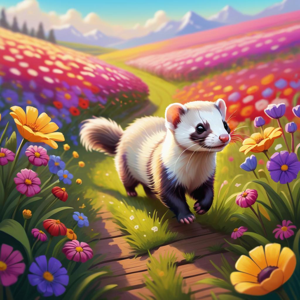 Ferret in a Vibrant Flower Field