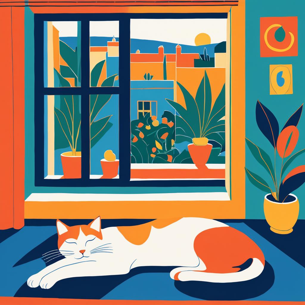 Matisse-Style Cat Nap on Windowsill