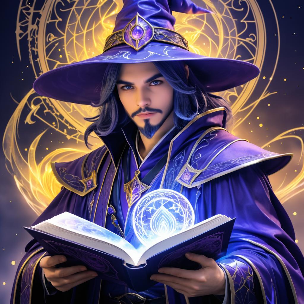 Epic Fantasy Mage Portrait with Spellbook