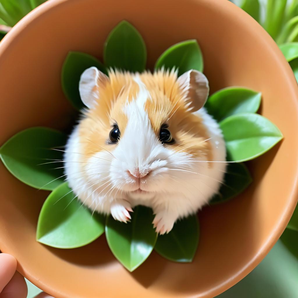 Hamster Posing in a Flower Pot