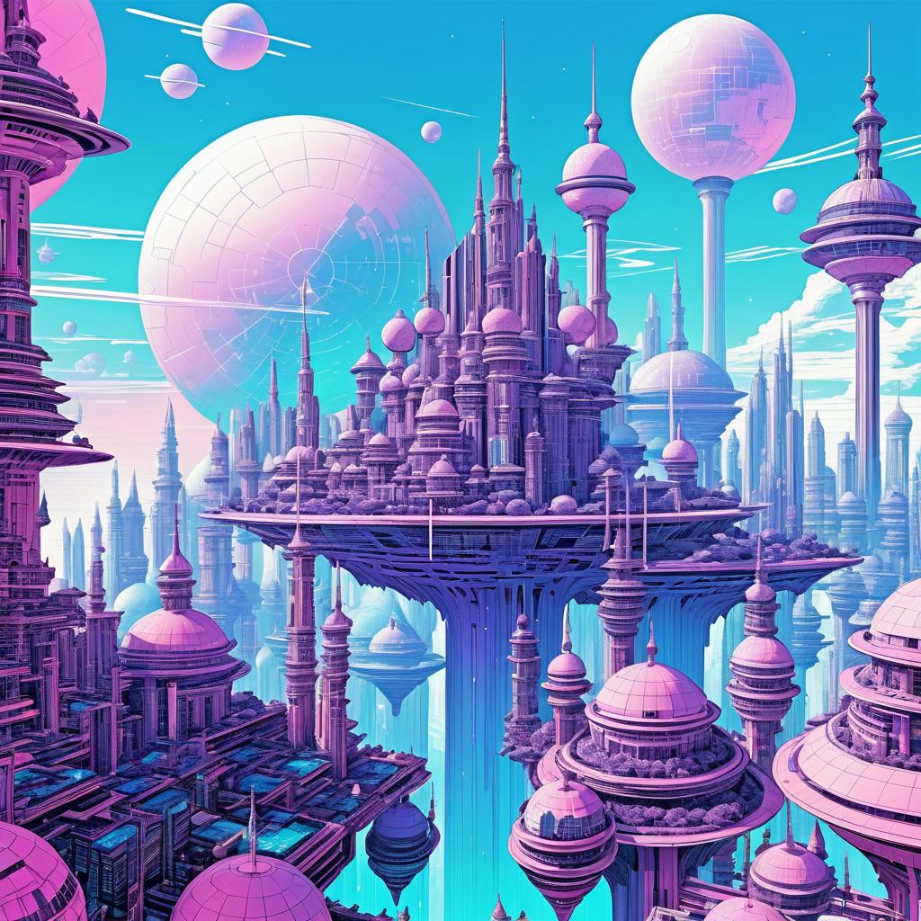 Vaporwave Floating City in the Sky