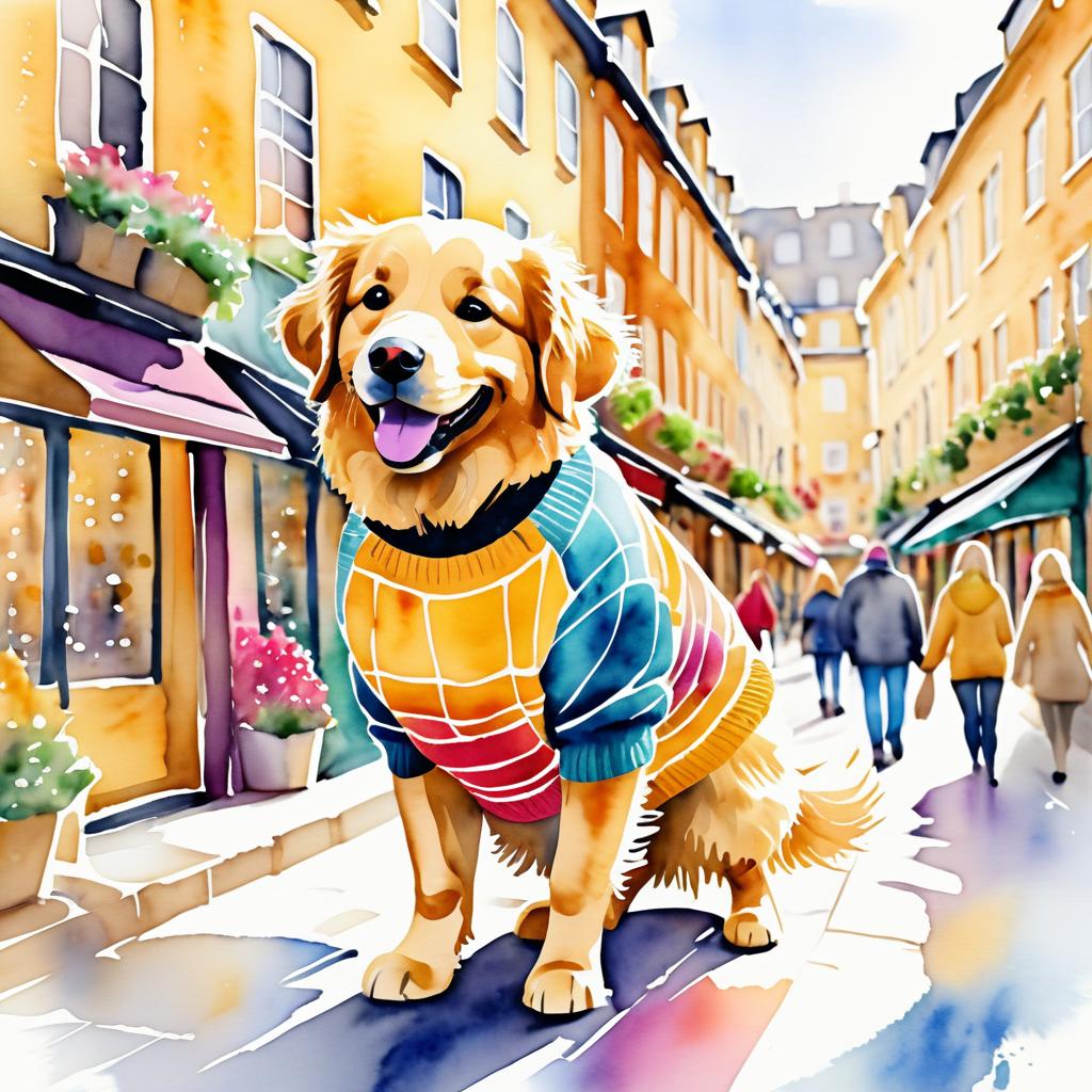 Joyful Golden Retriever in a Cozy Sweater