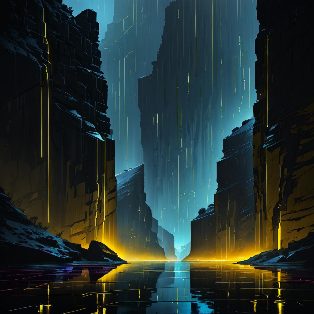 Surreal Cyberpunk Basalt Landscape at Night