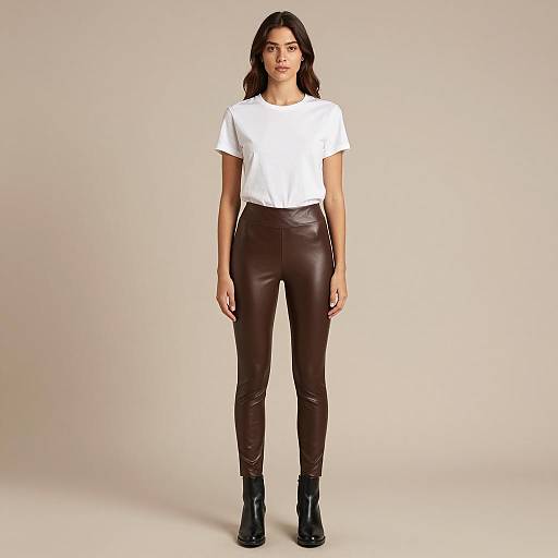 Woman in Leather Leggings and White T-Shirt