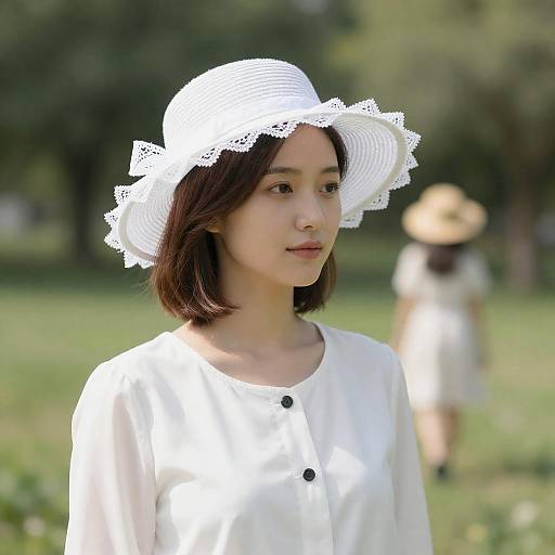 Sunlit Park Portrait of Woman in White