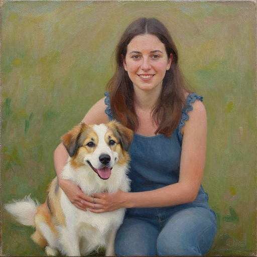 Handmade Oil Portrait of Woman and Dog
