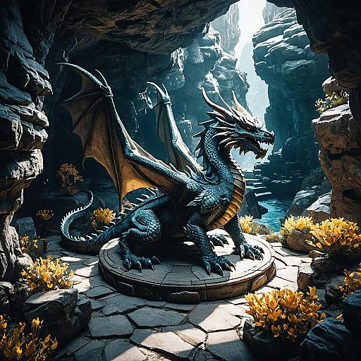 Ancient Dragon Statue in Mystic Cave
