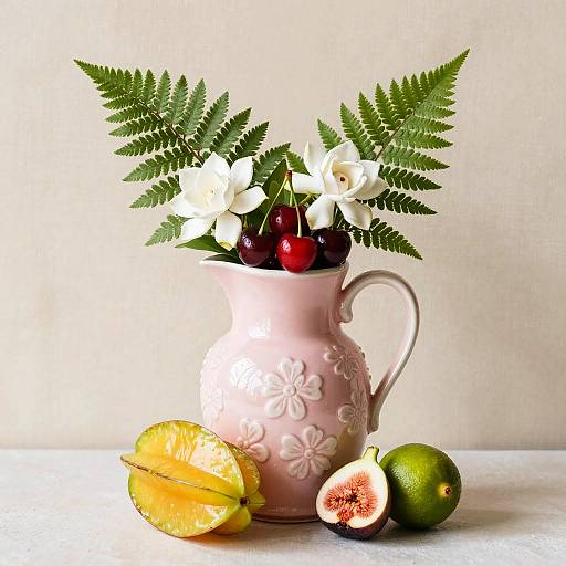 Elegant Ceramic Jug with Fresh Fruits