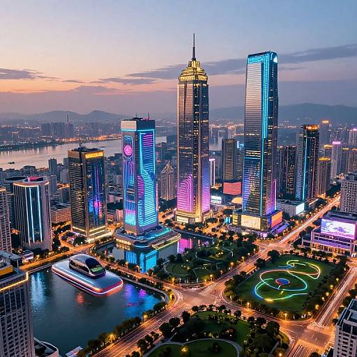 Vibrant Futuristic Cityscape at Dusk