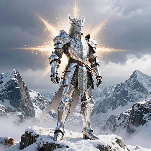 White Dragonborn Paladin on Mountain