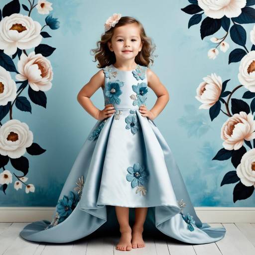 Little Girl in Elegant Blue Floral Dress