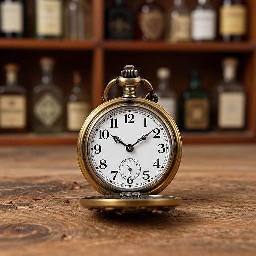 Vintage Pocket Watch on Rustic Wood