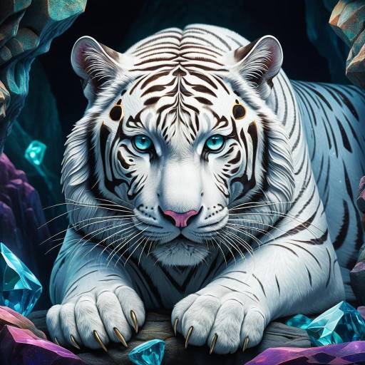 Gemstone-Embellished Playful White Tiger Gemstone-Embellished Playful White Tiger