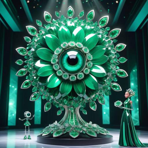 Whimsical Robot with Emerald Flower Sculpture Whimsical Robot with Emerald Flower Sculpture
