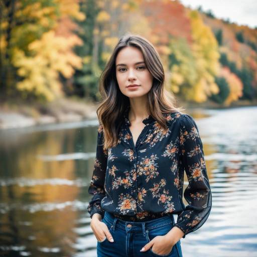 Young woman standing by river in autumn