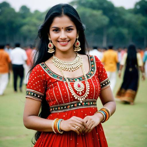 Elegant Woman in Dandiya Dress Outdoors