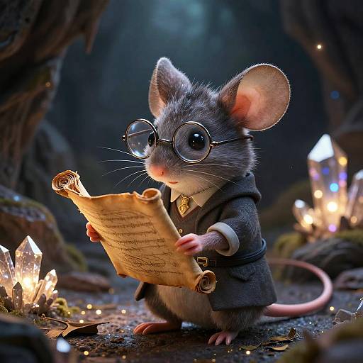 Adorable Scholarly Mouse in Mystical Cave