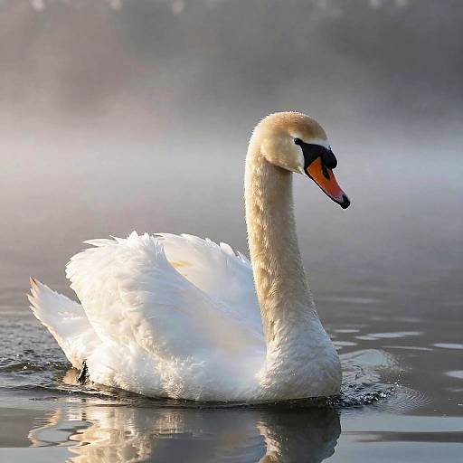 Elegant Pearlescent Swan in Mist