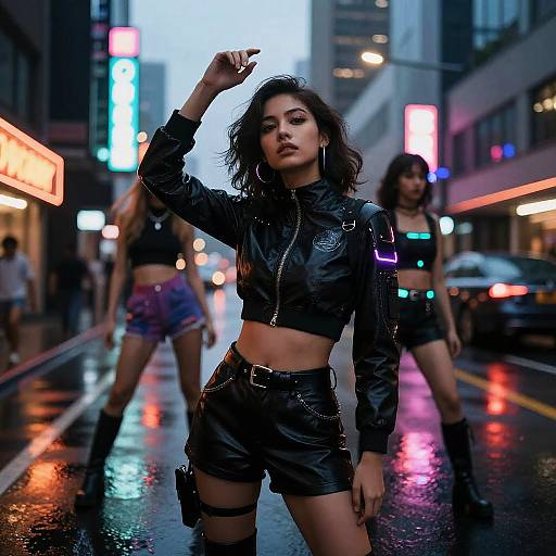 Cyberpunk Women in Neon Urban Twilight
