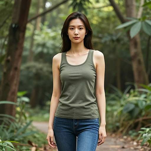 Serene Woman in Forest Settings