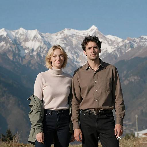 Couple Portrait with Snowy Mountains Backdrop