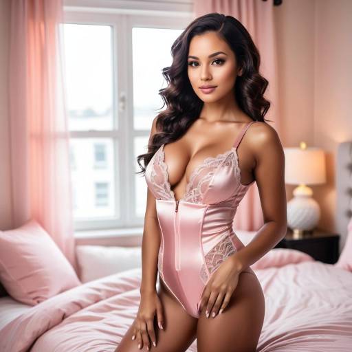 Elegant Woman in Cozy Bedroom Lingerie