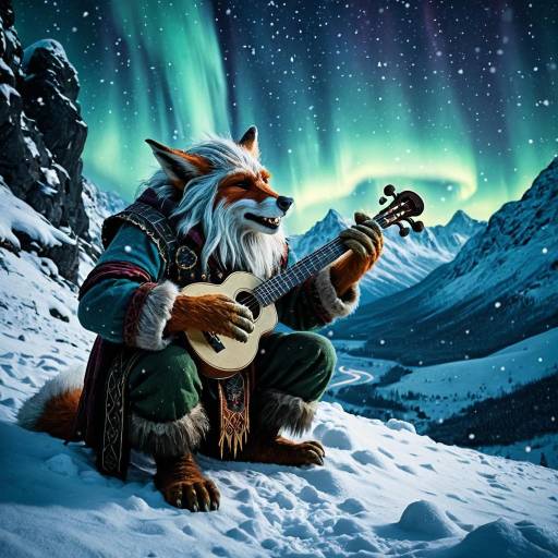 Troll Bard Among Auroras and Snow