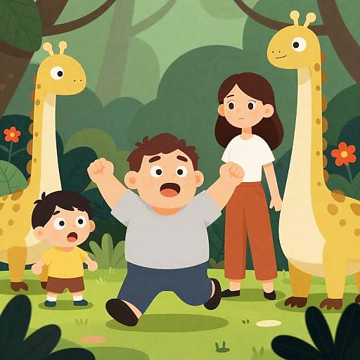 Vibrant Jungle Adventure with Cartoon Characters