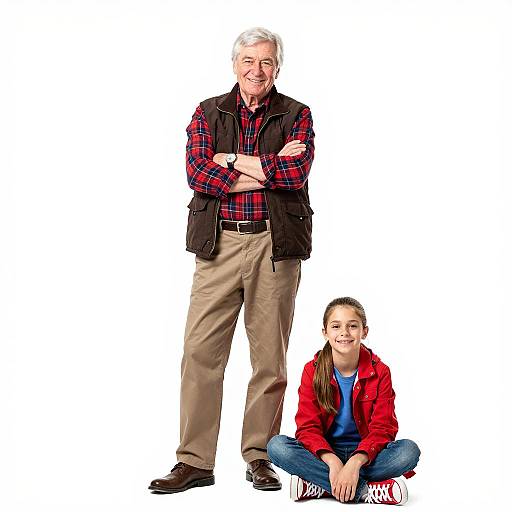 Elderly Man and Girl Smiling Together