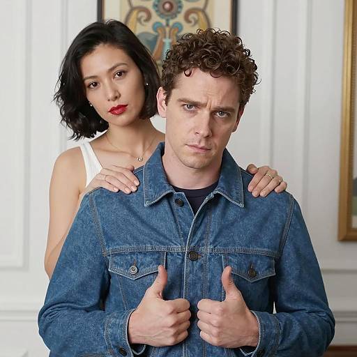 Serious Man with Thumbs Up and Woman Behind