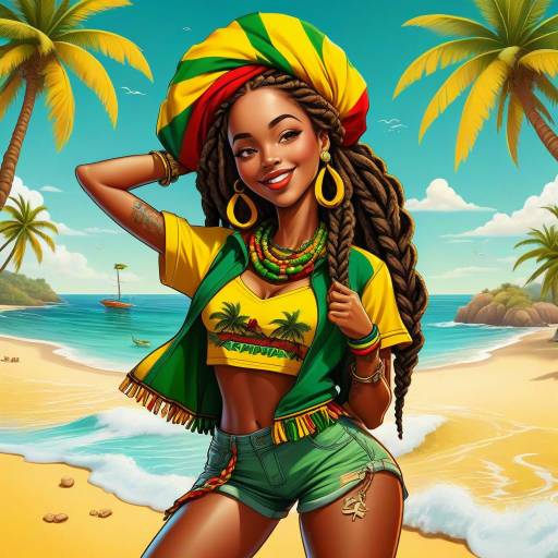 Rastafarian Beach Babe Pin-Up Art