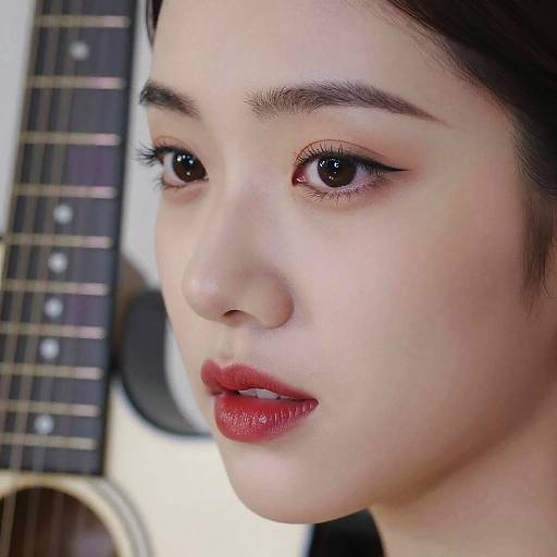 Close-Up of Woman with Guitar Background