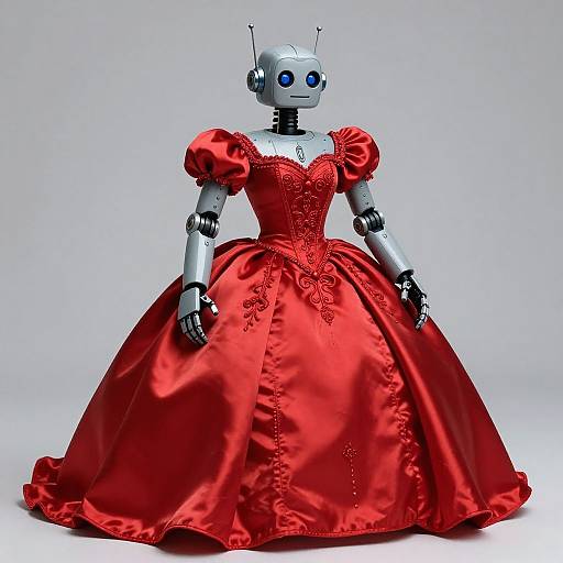 90s Robot in Red Satin Gown