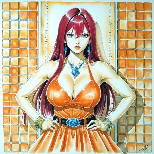 Elegant Erza Scarlet in Orange Dress