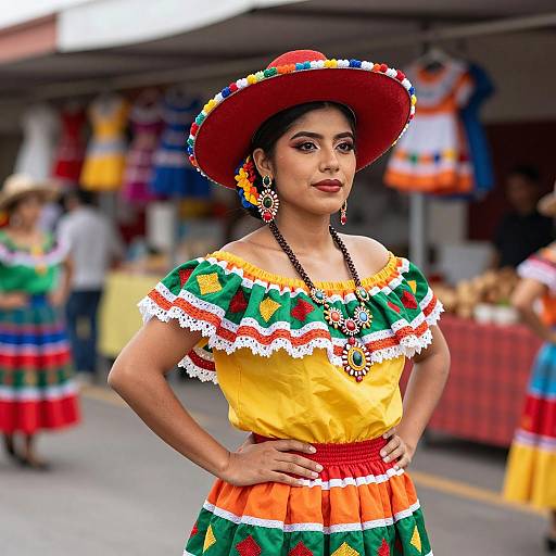 Mexican Woman in Traditional Fiesta Dress
