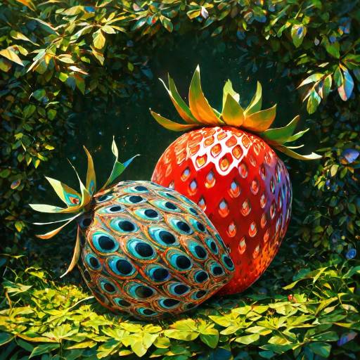 Curious Peacock on a Strawberry Throne Curious Peacock on a Strawberry Throne